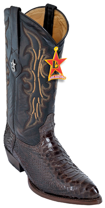 Los Altos Brown Genuine All-Over Python J-Toe Cowboy Boots 995707